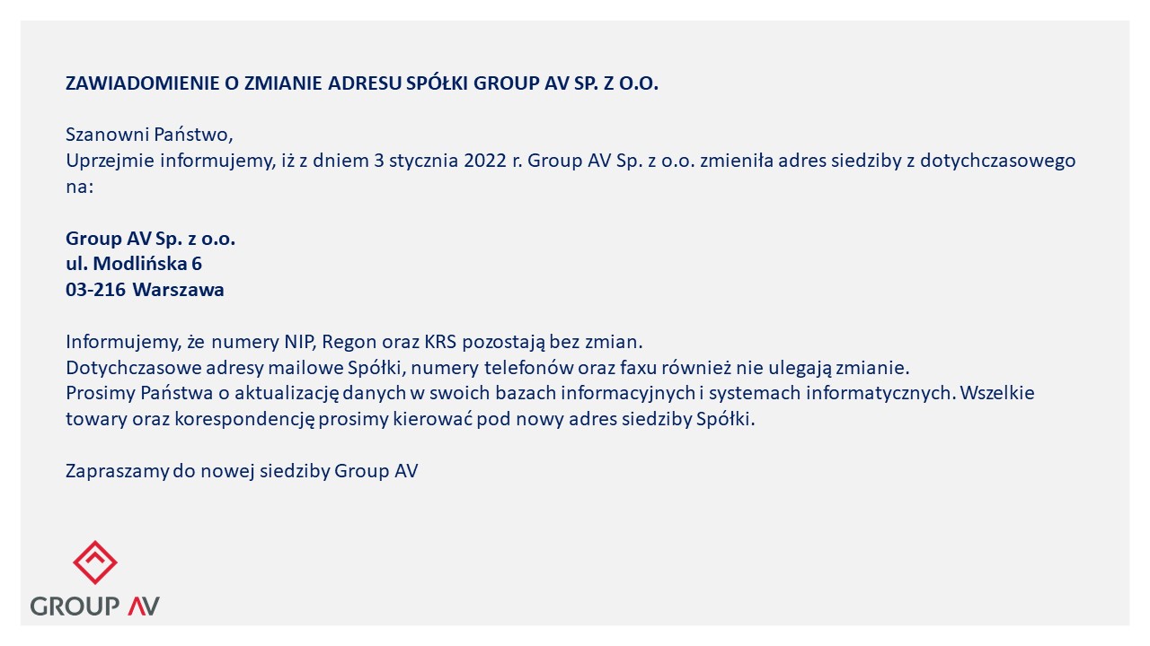 Zmiana adresu Group AV Sp. z o.o.